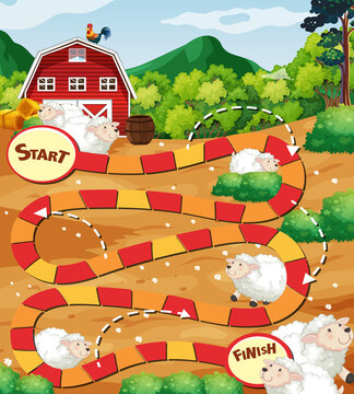 Snake ladder game template with farm theme