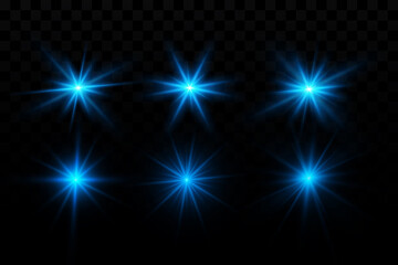Bright blue sparkling particles. Background decoration. Blue dust. Light effect