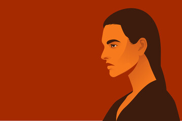 Young woman on a red background in a flat style