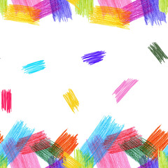 Pencil textures multicolor border on white background seamless pattern.