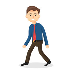Fototapeta na wymiar Walking business man in trendy flat style, person concept vector illustration, EPS10, UI, color simple graphic design.