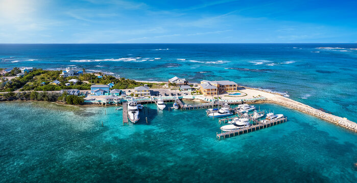 Aerial view of the Flying Fish Marina, next to Clarence Town, Long Island, Bahamas