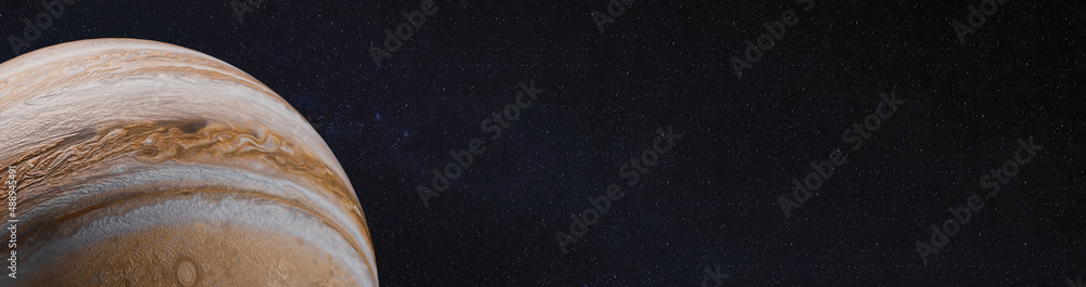 Wall mural jupiter in space - high detailed 3d render. wide space wallpaper. elements of this image were furnis