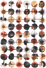 Abstract circles in watercolors, dark autumn colors, connected dots on white background