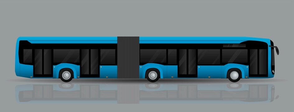 Modern blue urban articulated low floor bus. Urban transport.