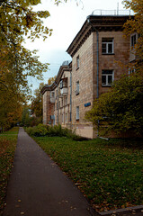 Brick building in greenery