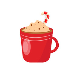 Cup of coffee cacao, tea, espresso, cappuccino or chocolate with cream, caramel and topping isolated on white background. Hot drink.Element of menu cafe, bar, restaurant. Flat vector illustration