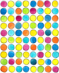 Seamless pattern with colorful circles, summer, happy, bright, watercolor circles
