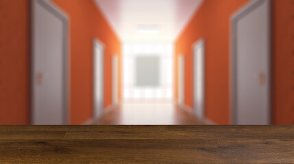The Corridor in office building. 3D rendering. Background with empty table. Flooring.