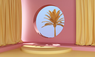 minimalistic scene with orange palm tree in the hole