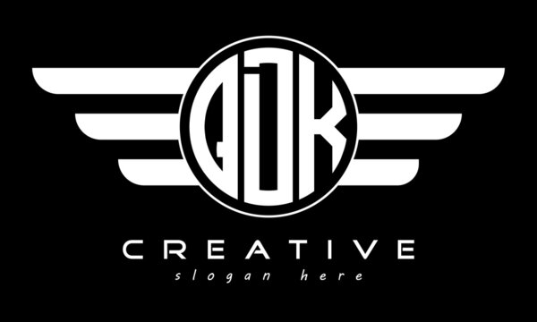 QDK three letter monogram type letter logo with wings vector template.