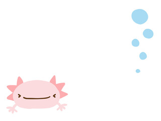 かわいいウーパールーパーとあぶく／手描きイラスト素材