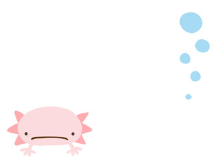 かわいいウーパールーパーとあぶく／手描きイラスト素材