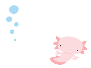 かわいいウーパールーパーとあぶく／手描きイラスト素材