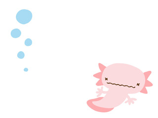 かわいいウーパールーパーとあぶく／手描きイラスト素材