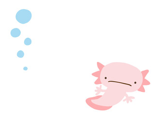 かわいいウーパールーパーとあぶく／手描きイラスト素材