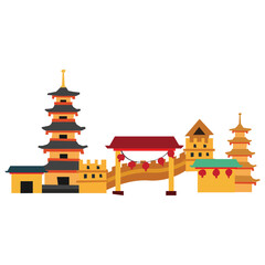 China cityscape vector illustration in flat color design