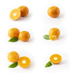 Mandarin, tangerine, clementine isolated on white background. Collection