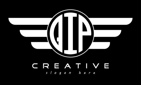 QIP three letter monogram type letter logo with wings vector template.