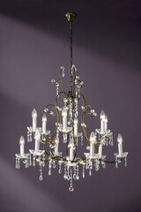 Classic chandelier with several lights, with crystal pendants 