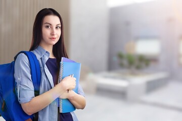 happiness cheerful female teenager with backpack ready to school concept