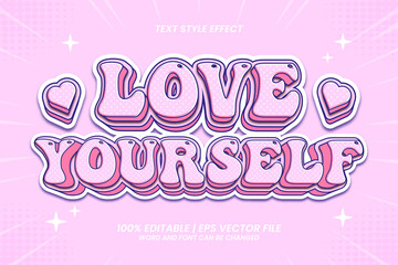 Love yourself 3D flat cartoon style editable text effect