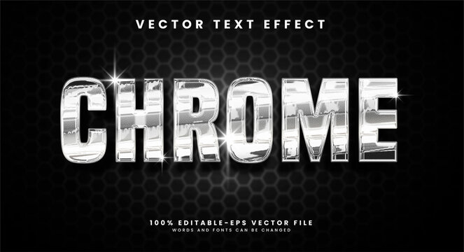 Chrome editable text style effect with silver steel theme.