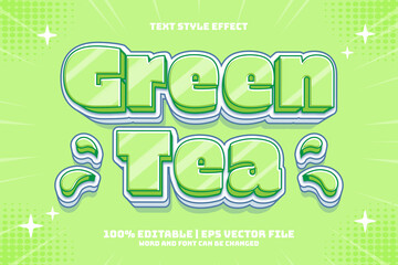 Green Tea 3D flat cartoon style editable text effect