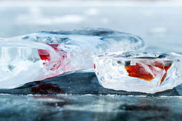 Ice cup for hard liquor from Baykal lake ice. Russia, Siberia