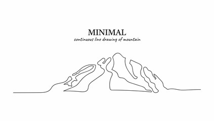 Continuous line drawing of mountain range landscape. Adventure winter sports concept isolated on white background. Vector illustration