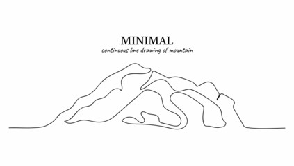 Continuous line drawing of mountain range landscape. Adventure winter sports concept isolated on white. Vector illustration