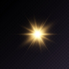 Glowing flash. Sparkling light effects of lens flare with colorful twinkle. Beautiful glare effect with bokeh, glitter particles and rays. Shining abstract background. Vector illustration