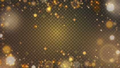 Isolated bright flickering light effect on transparent background. Blurred light frame. Holiday vector design