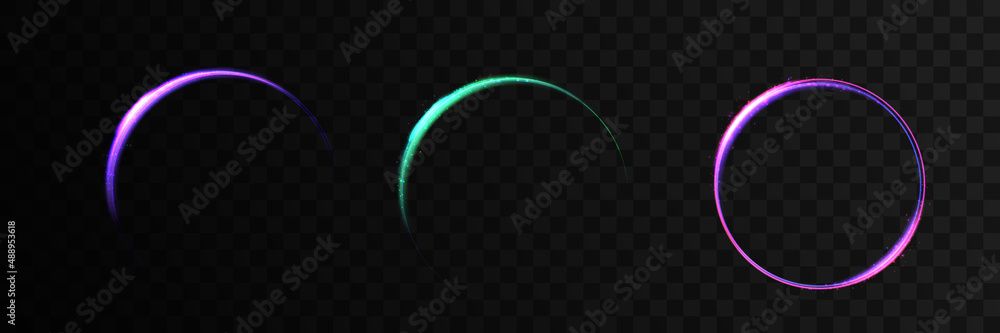 Poster abstract stylish round light frames on black background. bright glowing neon line. vector 10 eps