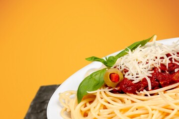 Tasty noodle dish with vegetable and vegetable broth