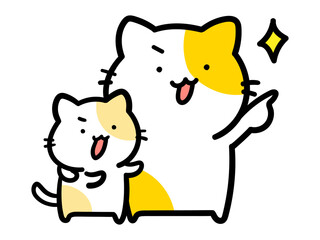一緒に頑張るかわいい親子ねこの手書き風イラスト