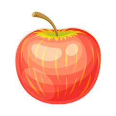 Ripe red apple. Fresh organic whole juicy fruit vector illustration on white background