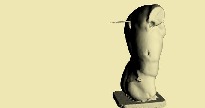 Ancient statue 3D model released in CC0 license, rotating in loop as minimal art background. Classical digital art wallpaper with copy space. Concept for digital NFT of greek and roman classical art.