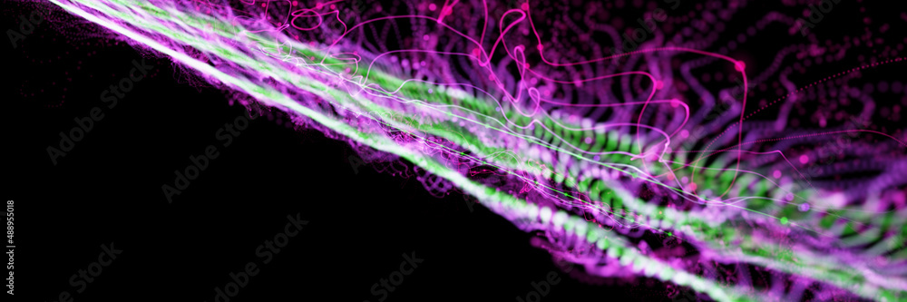 Poster black background with pink wave. abstract colored waves on a dark background. modern abstraction ban