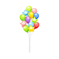 Bunch of shiny flying helium colorful balloons vector illustration