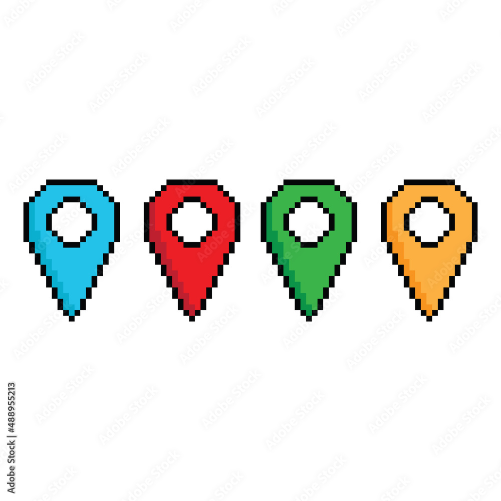 Poster pixel map pointer - vector icon sign for 8 bit game