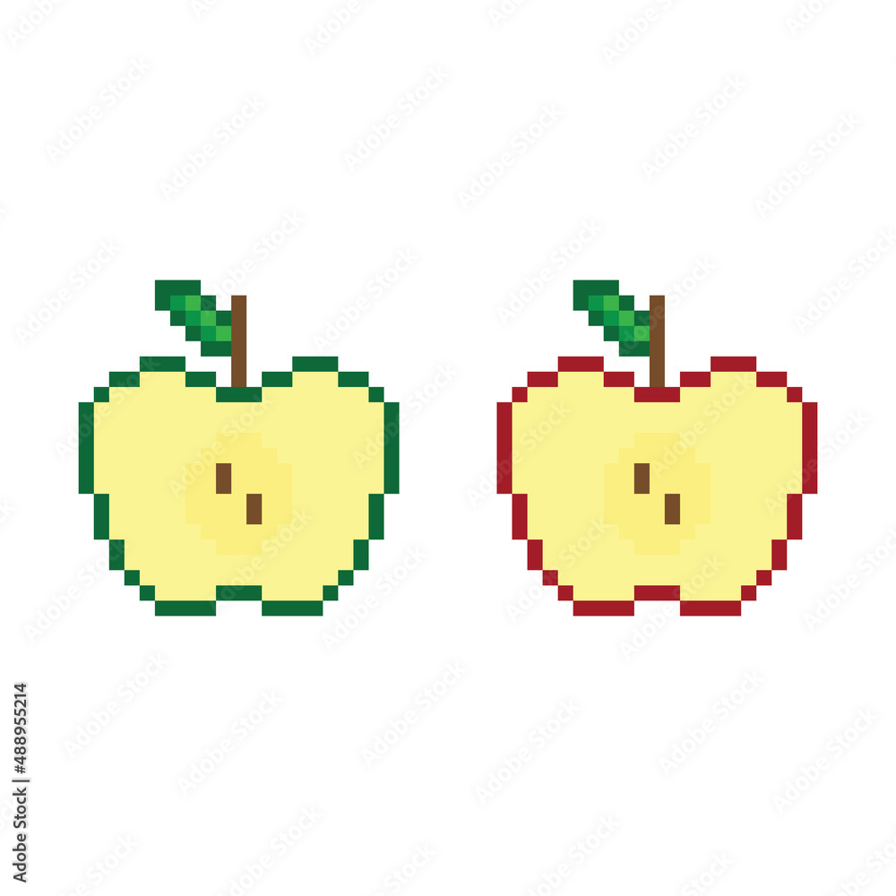 Poster pixel half apple icon vector pixel element for game