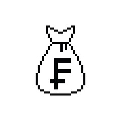 Obraz premium pixel Money bag franc vector icon sign for 8 bit game
