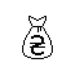 Fototapeta premium pixel Money bag Ukrainian hryvnia vector icon sign for 8 bit game