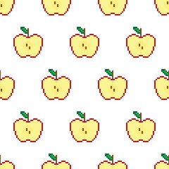 pixel  half apple pattern seamless. 8 bit apple texture cartoon