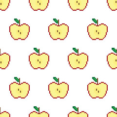 pixel  half apple pattern seamless. 8 bit apple texture cartoon