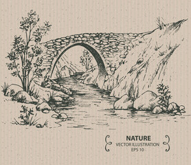 Old Venetian Bridge, hand drawn vector illustration
