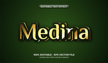 Luxury text effect in gold and green color. Medina editable text on a dark green background