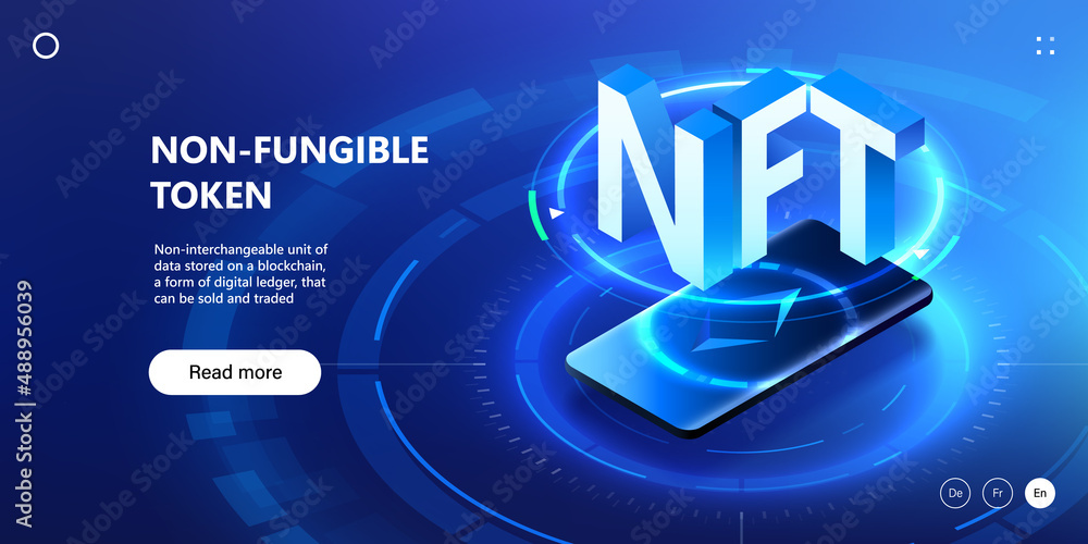 Wall mural nft non-fungible token technology background with website ui template. cryptoart platform