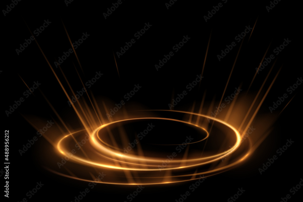 Wall mural Abstract golden circle light effect on black background